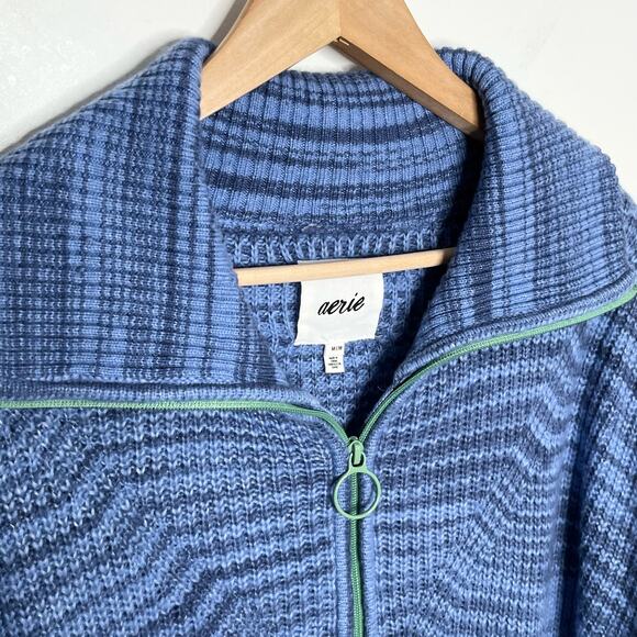 Aerie Womens Quarter Zip Pullover Sweater Medium Blue Loungewear Cozy Soft - Picture 4 of 10